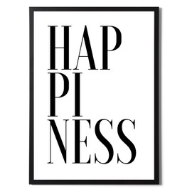 State Media Vision Happiness - Minimalist Typography Print - Black & White Design - Modern Wall Art in a Variety of Sizes (Happiness A4 Print Only)