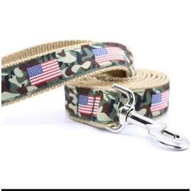 Preston Heavy Duty American Flag Dog Leash 6ft – American Flag on Camo Backing Pet Leashes Come in Different Sizes for Pets (Large 6 Foot, 1.25 inch Wide)