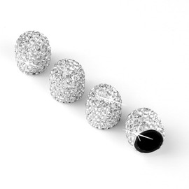 JUSTTOP JUSTTOP 4 Pack Handmade Crystal Rhinestone Tire Valve Stem Caps, Wheel Tire Valve, Attractive Dustproof Bling Car Accessories, Universal for Cars, Trucks and Motorcycles-White