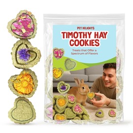 SunGrow 12 Heart Hay Cookies for Small Pets, 4 Flavors of Timothy Cakes, Plain, Rose, Myosotis, Calendula, Edible Chew Blocks for Oral Care, 2”, 5.5 oz