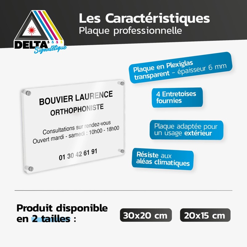 DELTA-SIGNALETIQUE.COM Professional Clear Perspex Sign with Fixing - 20 x