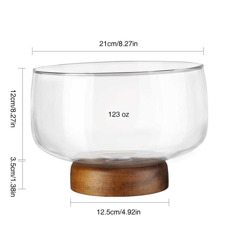 NiHome 123oz Large Glass Trifle Bowl with Elegant Acacia Wood