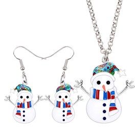 DUOWEI - Juego de collar y pendientes de aleación de esmalte para Navidad, diseño de muñeco de nieve azul