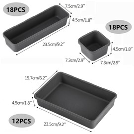 48Pcs Interlocking Desk Drawer Organizer Trays Plastic Drawer Dividers Storage Bin for Makeup, Bathroom, Kitchen, Office (Gray)