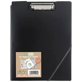 eco-eco A4 50% Recycled Black Folder with Inside and Back Storage Pocket, Clip and Pen Holder eco069BL