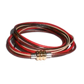 PRERNA - 3 pulseras de piel genuino para mujer, 55 cm, cordón de piel multicolor con cierre magnético, pulsera de piel, pulsera de piel para mujer, pulsera de piel, Medium size, Cuero