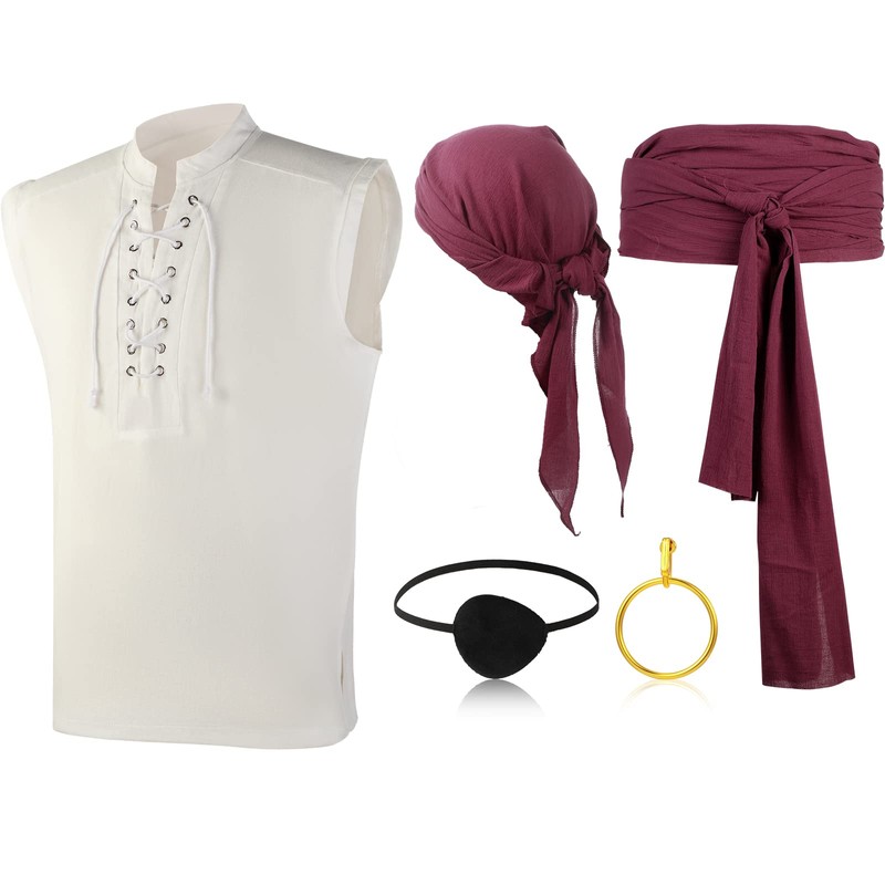 Boyiee Adult Pirate Costume Men Medieval Renaissance Shirt Pirate Bandana