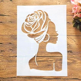 TIAMECH A4 Reusable African Girl Stencil for Painting - Fashion Hairstyle & Hoop Earrings Lady Layering Template, DIY Wall Art, Wood Furniture, Scrapbook & Crafts (8.3x11.7inch)