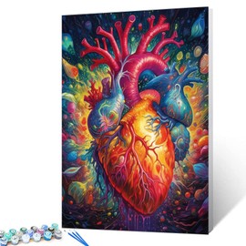 Aihonmin Heart Anatomy Painting by number for Children and beginners，Blood Flow DIY Paint by Numbers for Adults Fantasy Canvas DIY Oil Painting Kits with Brushes (without frame