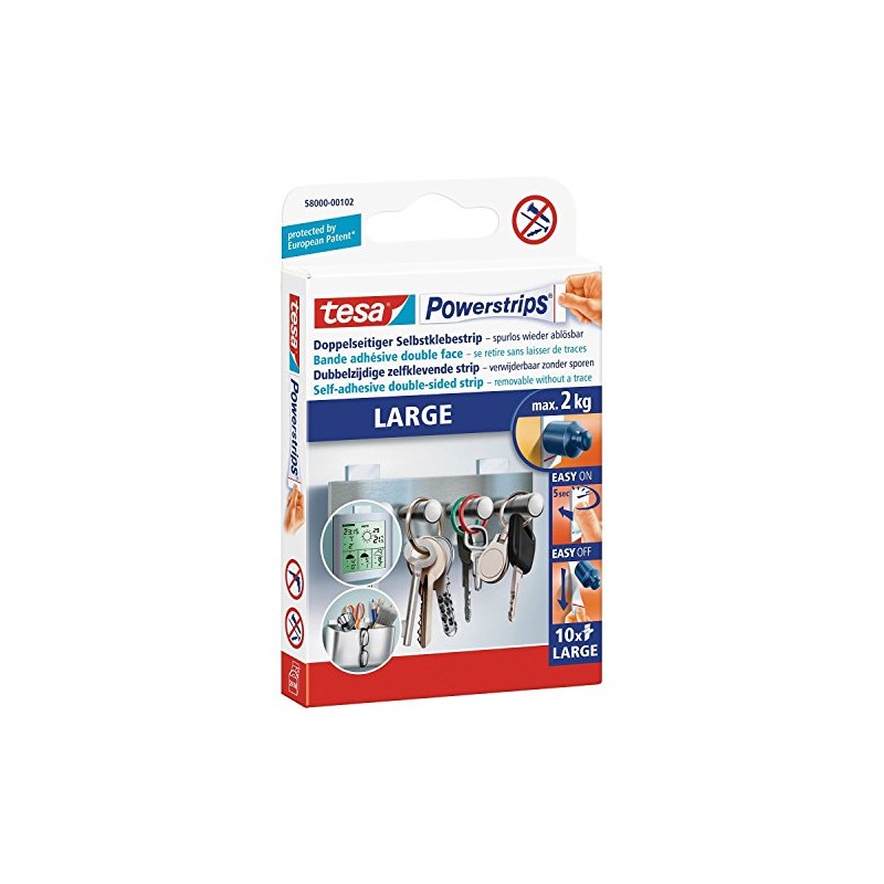 tesa Powerstrips® Large for max. 2kg, Pack of 10 Strips