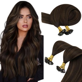 Sunny Hair Flat Tip Hair Extensions Ombre Brown Flat Tips Darkest Brown Mixed Medium Brown Balayage Hot Fusion Flat Tips Remy Hair Extensions Ombre Keratin Hair Extensions Flat Tips 50g 1g/1s 18inch