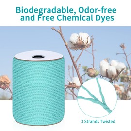 Macrame Cord 3mm x 328Yards, Colored Natural Cotton Macrame Rope - 3 Strands Twisted Colorful Macrame Cotton Cord for Wall Hanging, Plant Hangers, Crafts, Gift Wrapping and Wedding Decorations, Teal