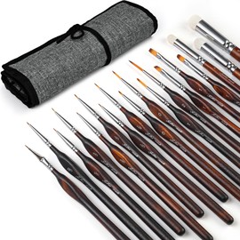Golden Maple Miniature Paint Brushes Drybrush-18PCS Micro Detail Paint Brush Set, Small Fine Detail Model Brushes for Acrylics, Watercolors & Paint by Number, Figurine - Cocoa Brown