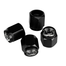 Buyidec Beach Life Palm Trees Tire Valve Stem Caps Aluminum Black Stem Tire Valve Caps Universal Stem Covers for Cars SUVs Trucks Bikes Motorcycles Bicycles (4 Pack)