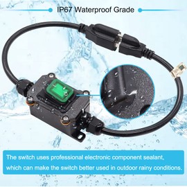 Hmknana IP67 Waterproof Outdoor 3 Prong Extension Cord with Inline Switch On/Off 16A/250V 20A/125V AC 16AWG 2FT Outlets Power Cords Heavy Duty Green LED Light Rocker Toggle Switch