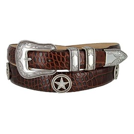 Tombstone Star Conchos Genuine Italian Calfskin Leather Golf Belt (Alligator Brown, 42)