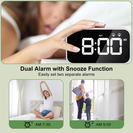 HOMVILLA Digitaler Wecker, LED Digital Wecker Spiegel Tischuhr USB Wiederaufladbar Reisewecker mit 2 Alarmen/Snooze/Nickerchen Zeit/Sprachsteuerung Funktion, 4 Helligkeit