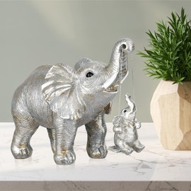 autumndeer Elephant Statue Ornaments, Elephant Figurines Gifts for Women Mom, Elephant Decor Good Luck for Home Office Shelf Decorations, Elephant Ornaments Figurines (Silver)