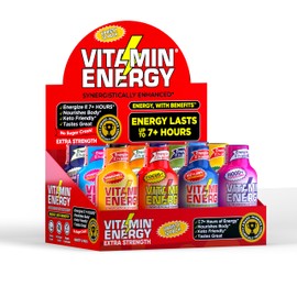 Vitamin Energy Variety Energy Drink Shots, Mood+, Focus+, Extra Strength, b12+, Up to 7+ Hours of Energy, 1.93 Fl Oz, 12 Pack