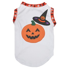Petitebelle Pumpkin Witch Puppy Dog Shirt (White/Ghost Cat Hemmed, Small)