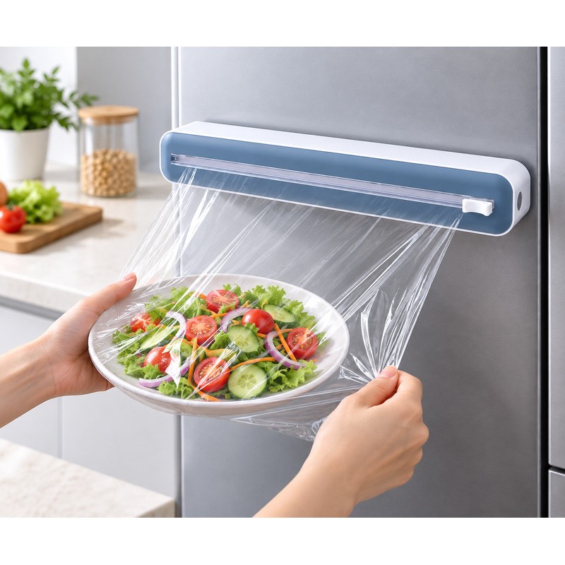 Magnetic Plastic Wrap Dispenser with Cutter for Kitchen Use –