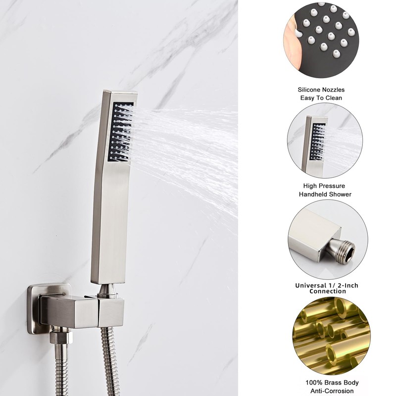LRVBKUSAV Brushed Nickel Square Hand Shower Head, Brass High Pressure