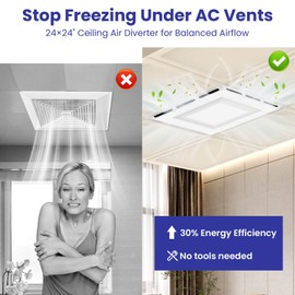 4-Way Ceiling Air Diverter 24"x24" – Vent Air Deflector for 2'x2' Ceiling Grid, Tool-Free Install, Airflow Redirector for Offices/Classrooms/Commercial Spaces – Durable & Energy Efficient