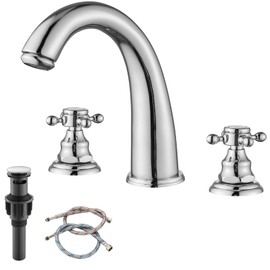 gotonovo Bathroom Faucets for Sink 3 Hole 2 Handles Widespread Bathroom Sink Faucet Deck Mount with Pop Up Drain,Water Lines Bathroom Sink Fixtures Cross Handle Polished Chrome