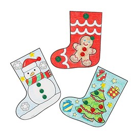 Color Your Own Christmas Stocking with Buttons Craft Kit, Makes 12