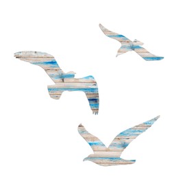 AWISBI 3Pcs Nautical Coastal Beach Wall Sculpture Decor with Delicate Seagull Accents for Home, Living Room, Bathroom