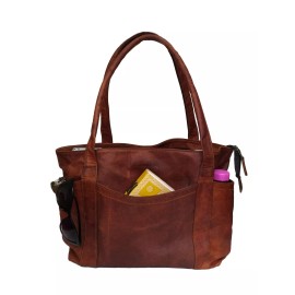 Madosh Tote Handbag For Women Genuine Leather Laptop Office Purse Brown Satchel Bag