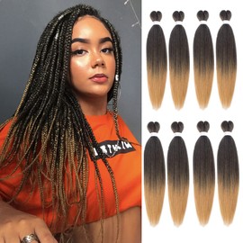 Leeven 8 Packs Pre Stretched Braiding Hair 30 Inch Yaki Texture Ombre Blonde Brading Hair Extensions for Box Braids Red Crochet Hair Extensions for Braiding /T27#