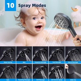 Hibbent All Metal 10'' Dual Filtered Rainfall Shower Head Combo, High Pressure Handheld Shower Head with 12'' Adjustable Extension Arm, 20 Stage Shower Filter, 10-spray, 71'' Hose, Oil Rubbed Bronze