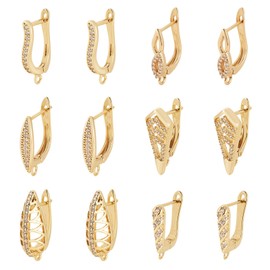 12 Pcs Cubic Zirconia Huggie Earrings Findings for Women Real 18K Gold Plated Hoop Earrings Golden Leverback Earring Hooks for Jewelry Making Wedding Valentines Day Gifts Supplies