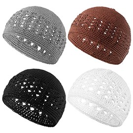 Kufi Hat for Men Knit Kufi Cap Crochet Beanie Kufi Hat Skull Cap for Men Women (Classic Style,4 Pieces)