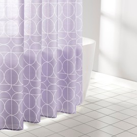 No. 918 Reyes Geometric Print Shower Curtain Set with 12 Shower Curtain Rings and Mini Tote, 70" x 72, Lavender
