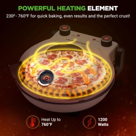 NutriChef Electric Pizza Oven | 1200W Countertop Pizza Maker with Temperature Control & Thermometer | Viewing Window for Precise Cooking | Heats up to 800˚F | Easy to Clean Non-Stick Coating | White