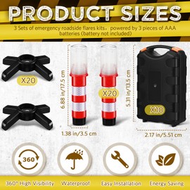 Riakrum 6 Pcs Emergency Roadside Flares Kit LED Safety Strobe Road Warning Light Bright Red Safety Beacon Strobe Light Roadside Flare with Magnetic Base Detachable Stand Vehicle (Batteries Excluded)