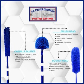 U.S. Duster Company Triple Action Microfiber Dusting Kit with 18-20 feet Aluminum Telescopic Extension Pole - Webster Cobweb Duster, Cathedral Ceiling Fan Duster, Plus Chenille Duster