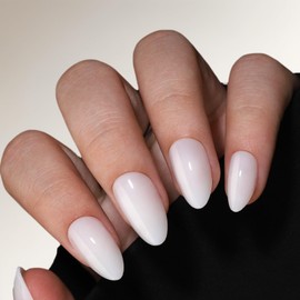 Press On Nails Almond (Soft Moon) Short Reusable Stick On Nails with Glue in 15 Sizes – 32 Soft Gel Fake Nails Kit