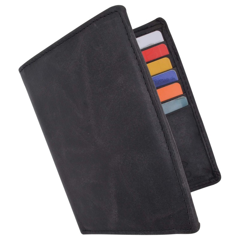 MARSHAL Mens RFID Blocking Bifold Hipster Hunter Leather Euro Credit