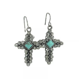 Unbranded Sparkling Cross Earrings with Crystals & Turquoise – Elegant Christian Earrings
