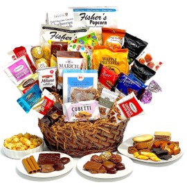 Hand-Crafted 33 Piece customizable chocolate gift basket of gourmet chocolates, cookies, and crunches. Tasty treats selected for businesses, clients, employees, birthdays, thank you and more!