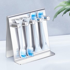 YAYINLI Electric Toothbrush Head Holder, Tabletop or Self Adhesive Tooth Brushing Holder, Bathroom Wall Mounted Shower Toothbrush Holders, Tooth Brush Head Storage Organiser (Silver, Large)