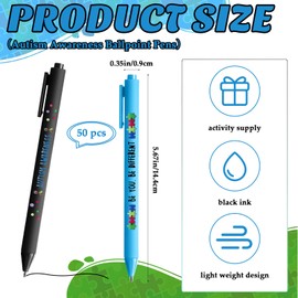 Jetec 50 Pcs Autism Awareness Pens Bulk Inspirational Retractable Ballpoint Pens Mental Health Pens Autism Acceptance Gifts Puzzle Asperger's Awareness Gift for Classroom Office Stationery Supplies