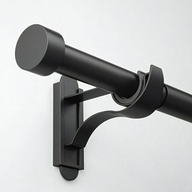 ROTHLEY Curtain Rods for Windows 48 to 84 Inch Black Curtain Rod 1 Inch Diameter Decorative Curtain Rod Adjustable Drapery Rod Heavy Duty Window Poles for Curtains With Klick Fit Brackets-Stud Finial