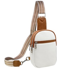 Beurlike Small Sling Bags for Women Crossbody Trendy Vegan Leather Fanny Packs Travel Chest Bag Purse with Guitar Strap(White)
