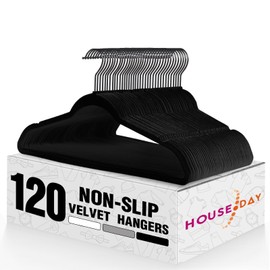 HOUSE DAY Black Velvet Hangers 120 Pack, Non Slip Felt Hanger, Slim Velvet Clothes Hangers for Suits, Shirt, Heavy Duty Coat Hanger for Closet