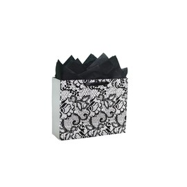 Lacy's Gift Bag - Lace Patterned Large 13" Gift Bag with Tissue Paper, Elegant Gift Bag with Ribbon Handles for Weddings, Birthdays, Mother's Day, & Special Occasions. (Black)
