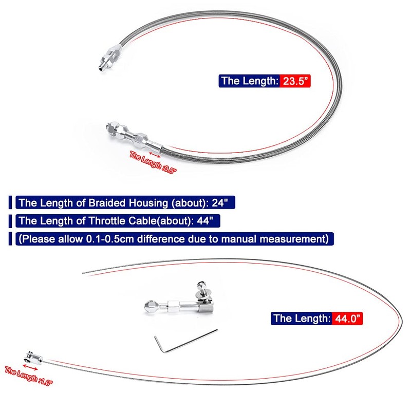 PQY 24" Univeral Throttle Cable Kit Stainless Steel Braided Adjustable